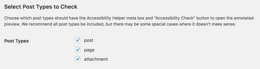 Checkboxes for each public post type.