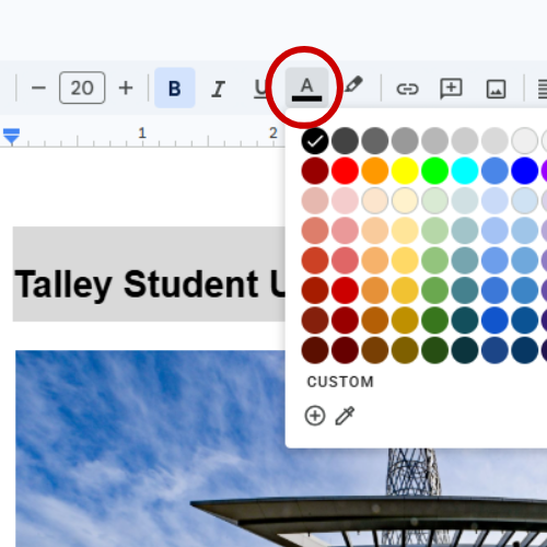 Text color picker window in a Google Doc