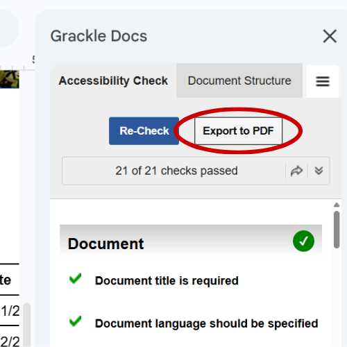 Export to PDF function in Grackle Docs