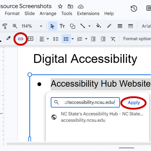 Link function in Google Slides
