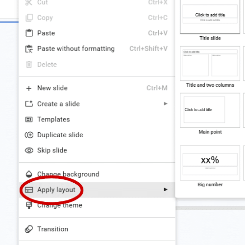 Apply layout function in Google Slides