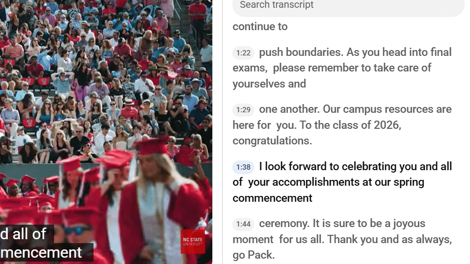 Partial transcripts from an NC State YouTube video